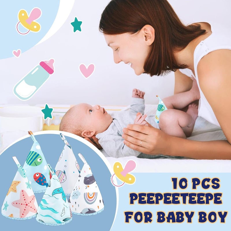 YSSPPOY 10 Pcs Coral Velvet Peepeeteepe Baby Boy with Storage Bag & Laundry Bag, Strong Water Absorption Pee Peep Teepee for Baby Boy, Reusable Pee Covers for New Parents Gift - Image 2